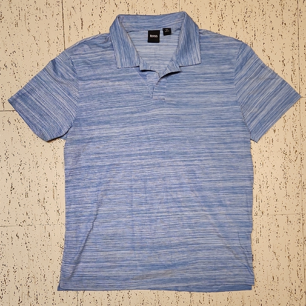 Hugo Boss Blue & White Stripe Short Sleeve Casual Polo Shirt